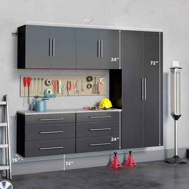 Prepac HangUps 5 Piece 90" Wooden Garage Storage Cabinet Set H in Black