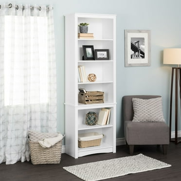 Prepac Home Office Modern 80" Tall Bookcase with Adjustable Shelves, White