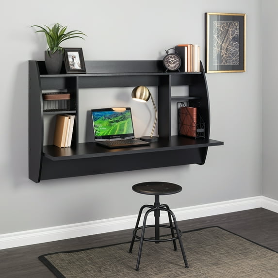 Prepac Home Office Modern Workstation 58" Wide Floating Desk, Black
