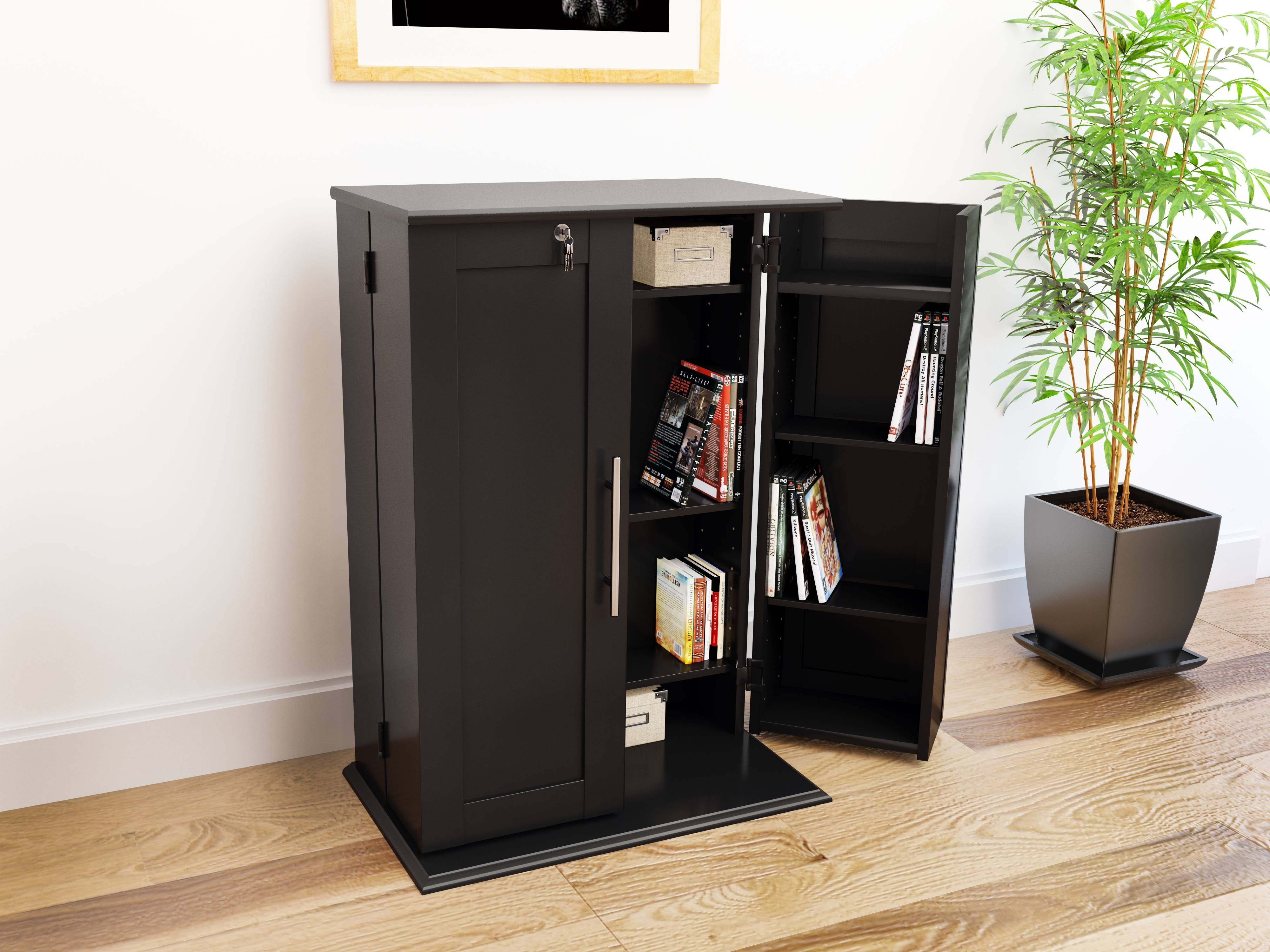 Prepac Locking Media Storage Cabinet with Shaker Doors, Black - image 1 of 6