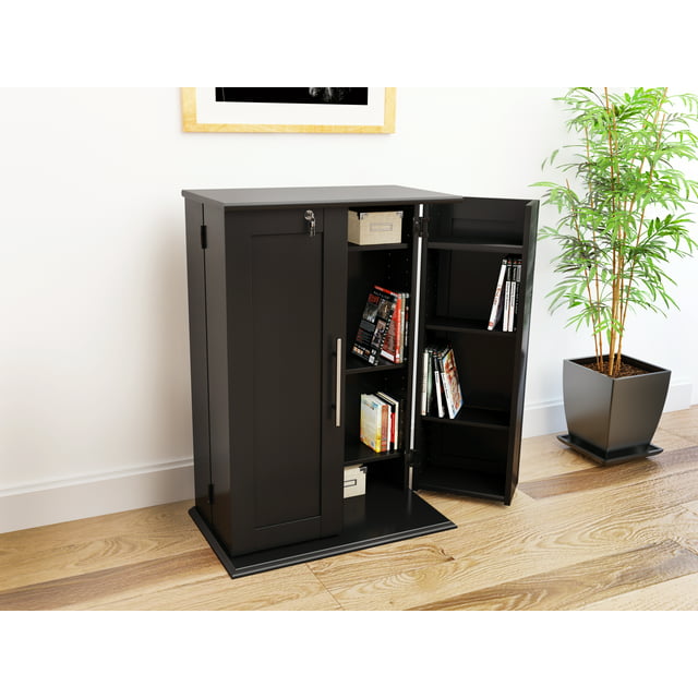Prepac Locking Media Storage Cabinet with Shaker Doors, Black
