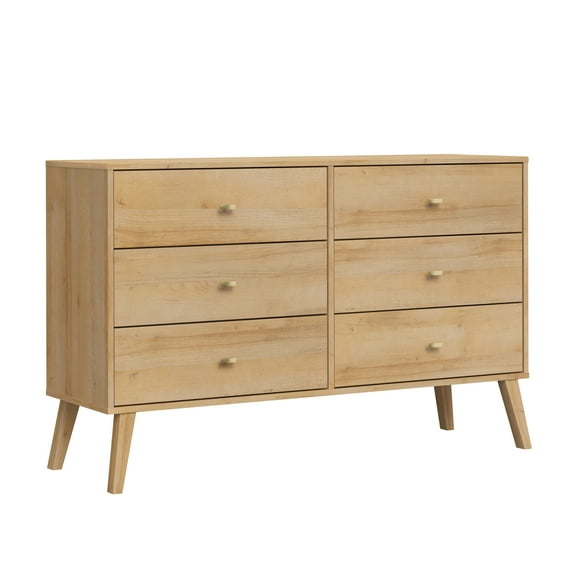 Prepac Milo Dresser, Natural Oak Dresser for Bedroom, Chest of Drawers with 6 Drawers 16"D x 52.5"W x 33"H, ODBR-1406-1-S