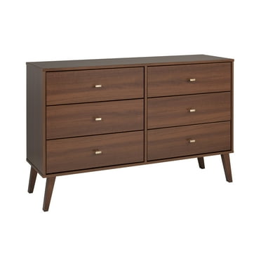 Prepac Milo Mid-Century 6 Drawer Wooden Dresser, 16.75" x 52.5" x 33", Cherry