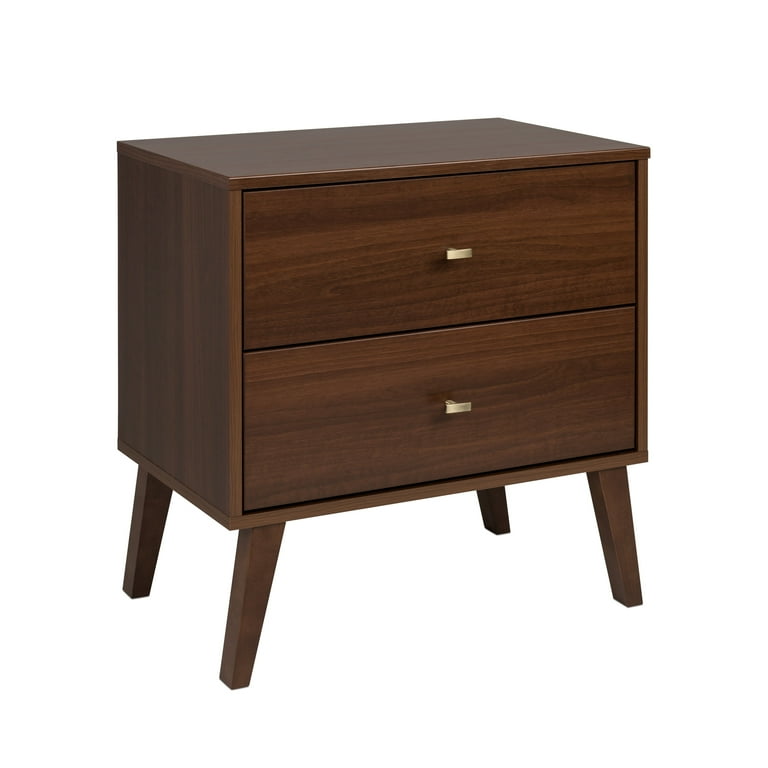 Prepac Cherry Wood Nightstand: Milo Mid-Century Modern, 2-Drawer