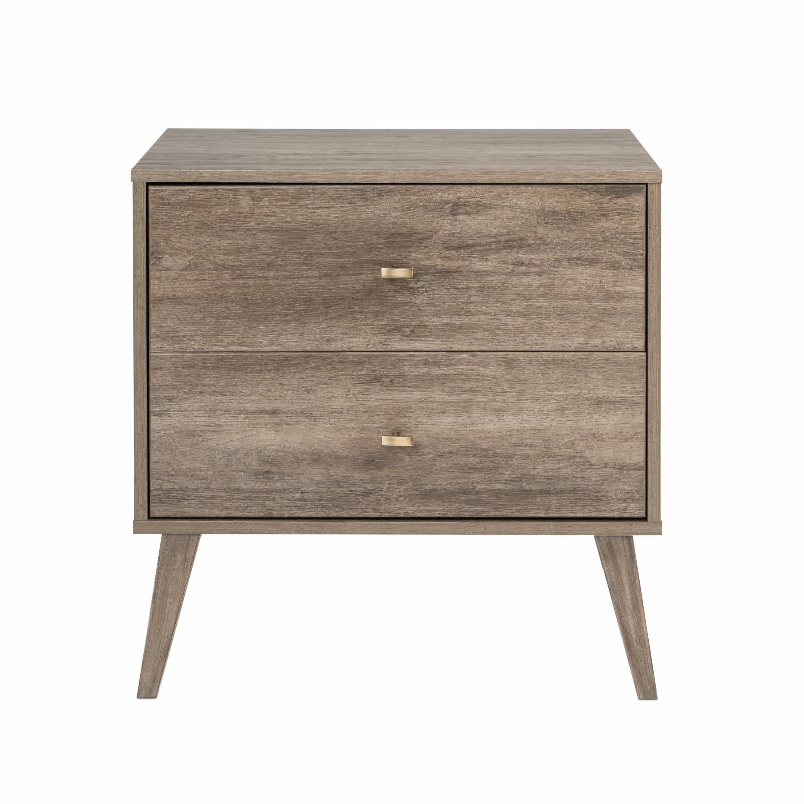 Drifted Gray Mid-Century Modern 2-Drawer Nightstand