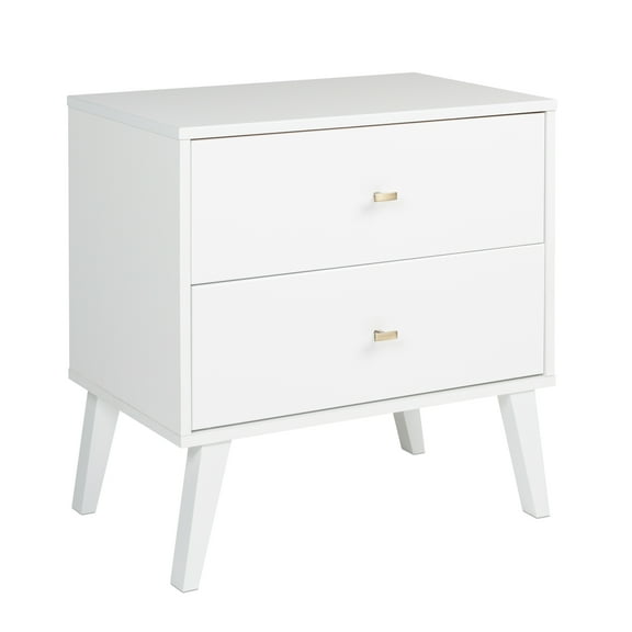 Prepac Milo Mid-Century Modern 2-Drawer Nightstand, 16"D x 25"W x 25"H, White