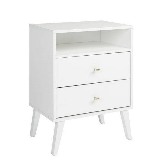 Prepac Milo Mid Century Modern 2-drawer Tall Nightstand with Open Shelf, White