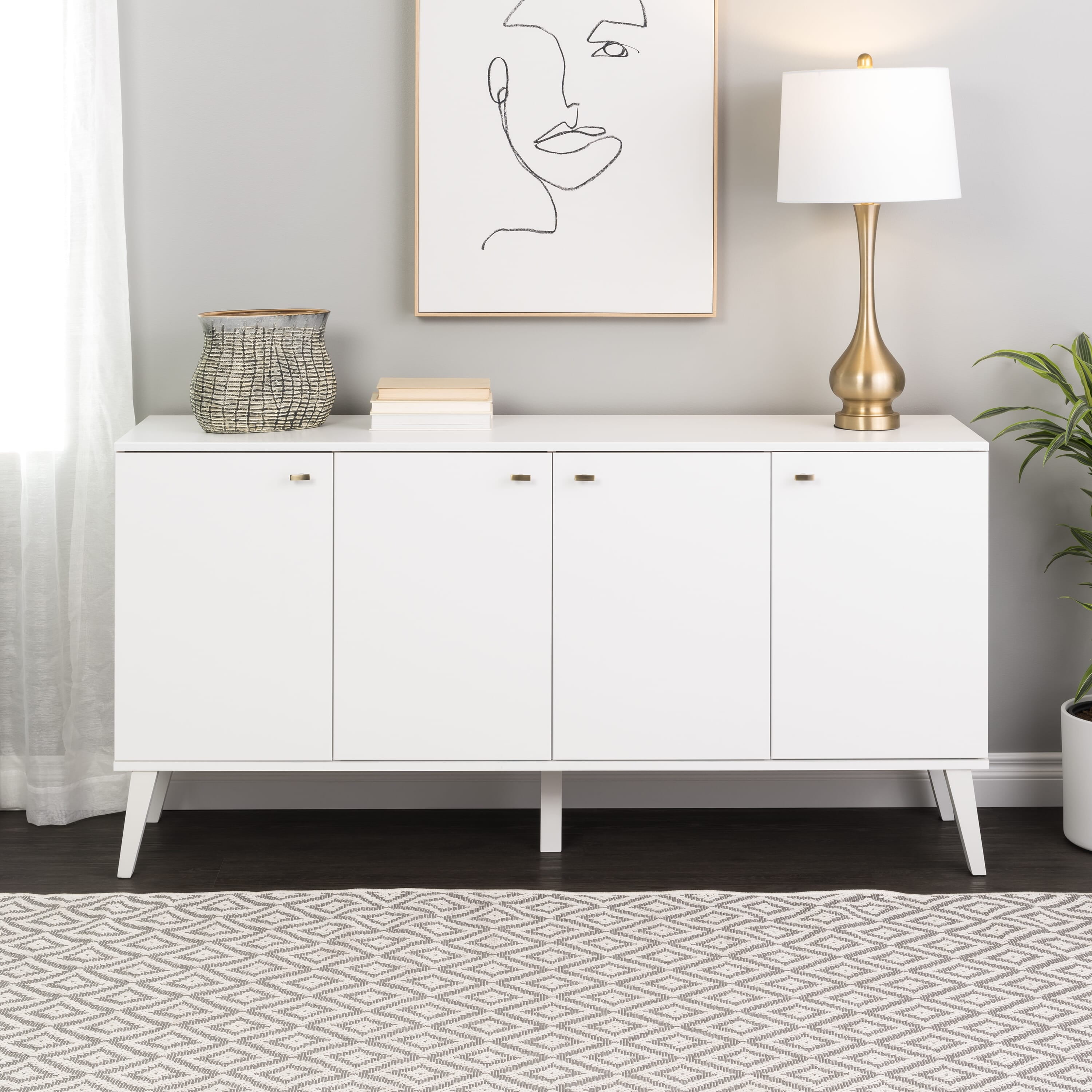 Prepac Milo Mid Century Modern 4 Door Buffet White Walmart