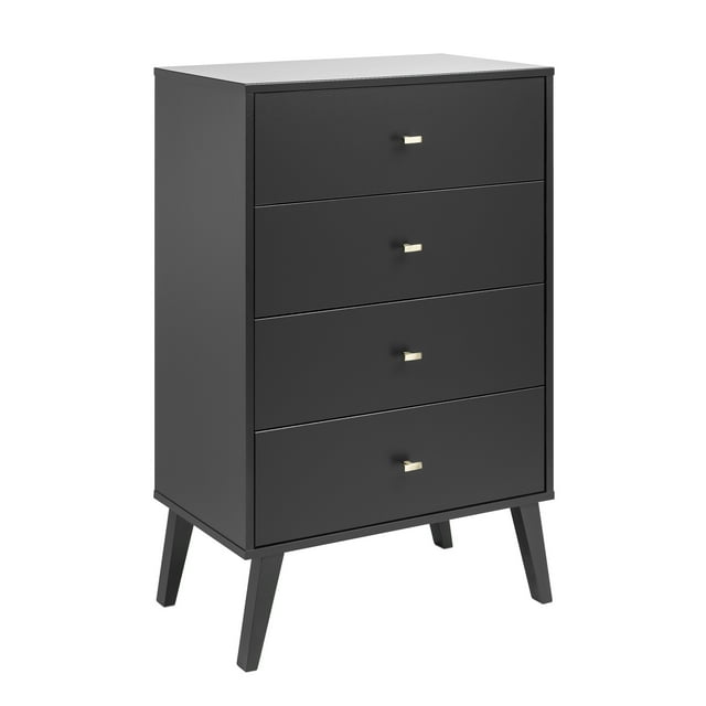 Prepac Milo Mid Century Modern 4-Drawer Vertical Chest, Black