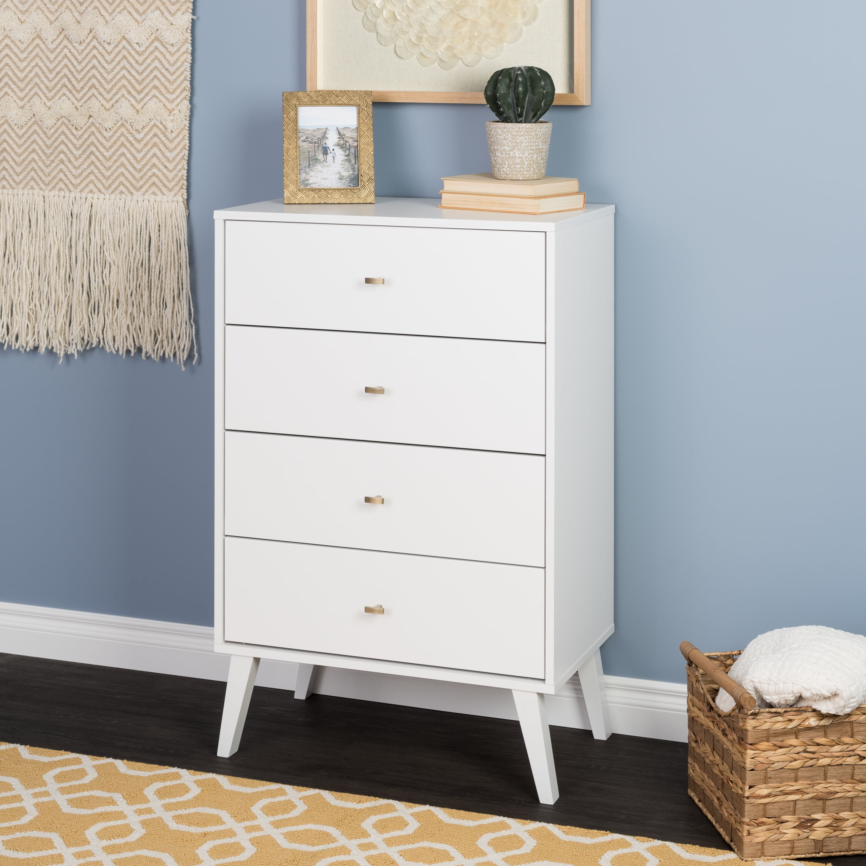 White Mid-Century Modern 4-Drawer Vertical Chest