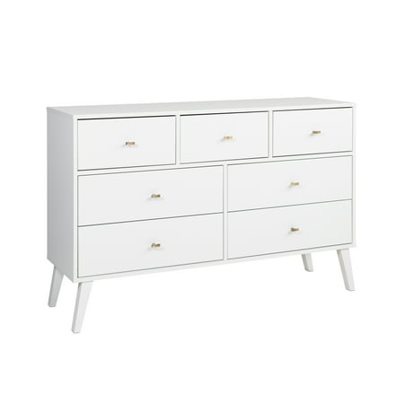 Prepac Milo Mid Century Modern 7-Drawer Dresser, White