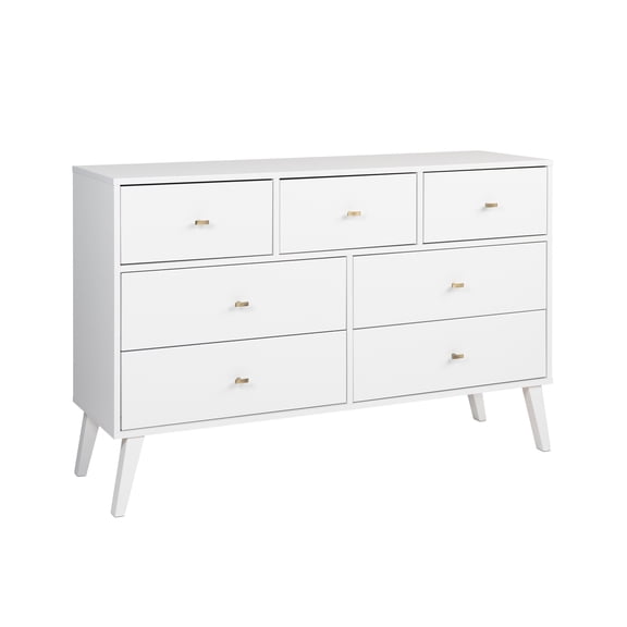Prepac Milo Mid Century Modern 7-Drawer Dresser, White