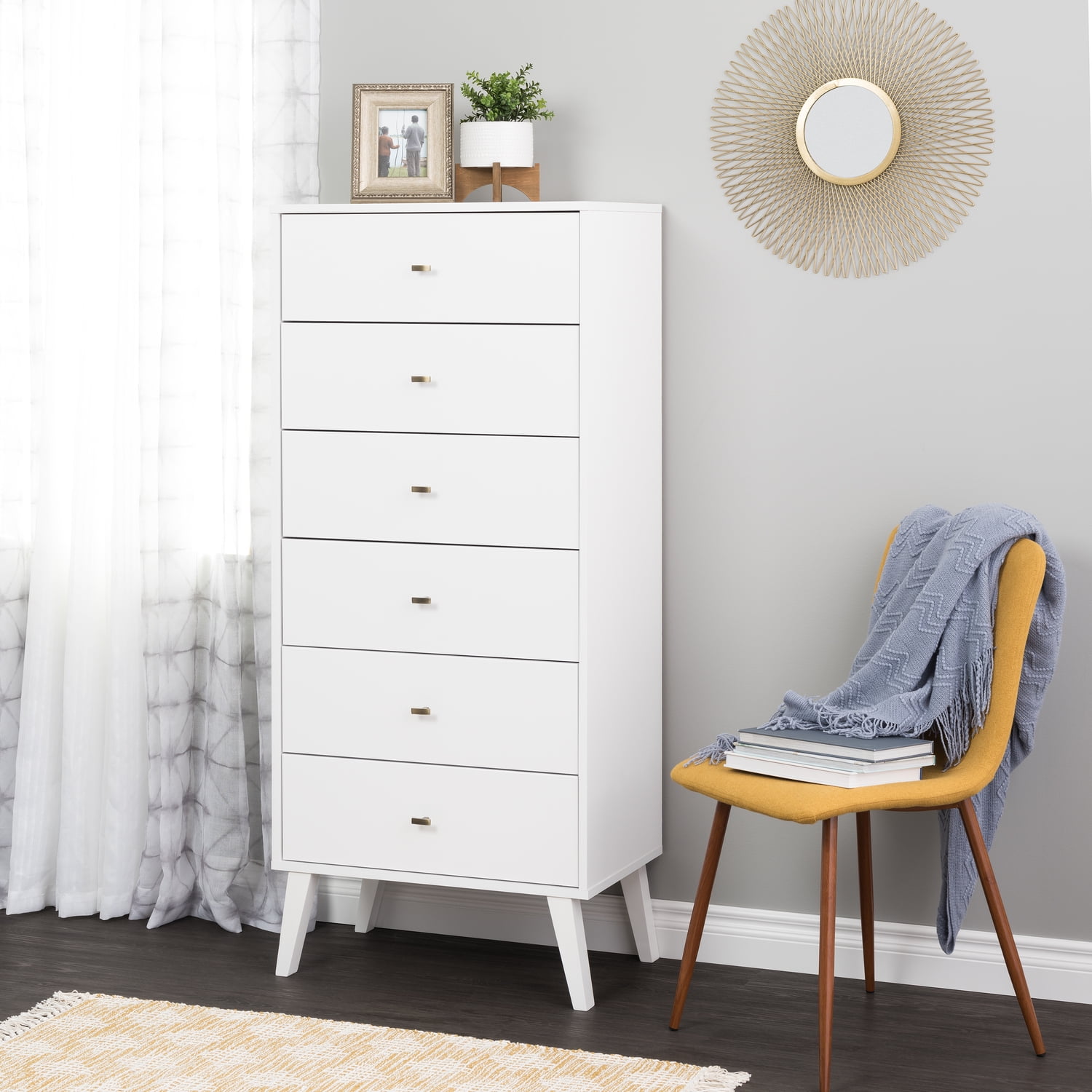 Milo Mid-Century Modern Tall 6-Drawer Lingerie Chest in White