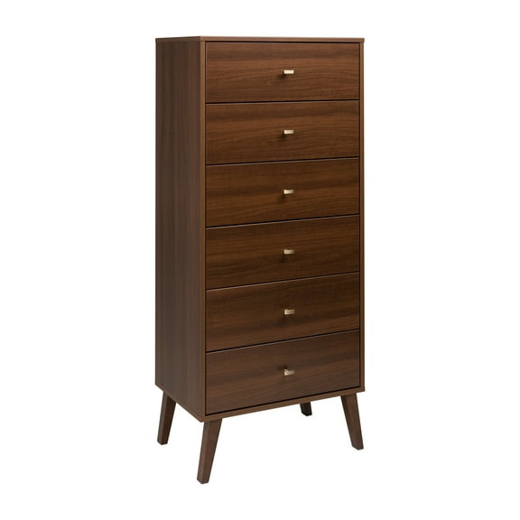 Prepac Milo Mid Century Modern Tall 6-Drawer Lingerie Chest, Cherry