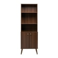 thumbnail image 1 of Prepac Milo Mid-Century Modern Tall Bookcase with Adjustable Shelves, Two Doors, and Brushed Brass-Finished Knobs, Cherry, 1 of 12