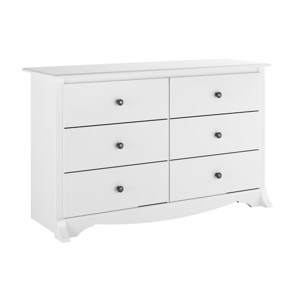 Prepac Monterey 6 Drawer Wooden Dresser Chest, 17.5" x 48" x 29", White