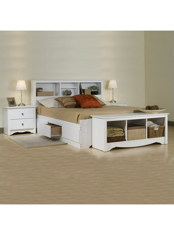 Prepac Monterey Full Size 4 Piece Wooden Bedroom Set in White