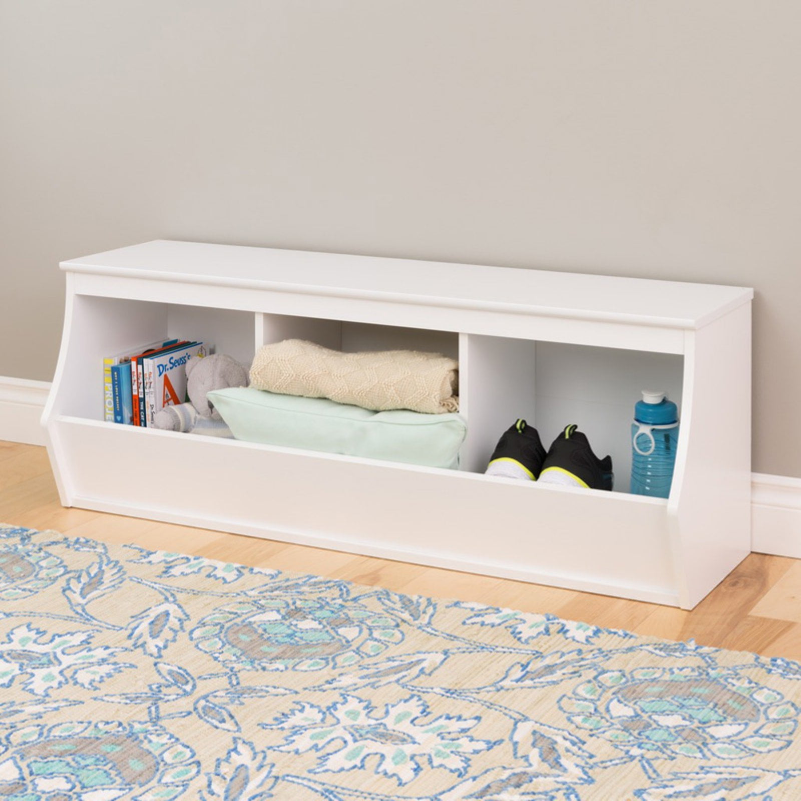 White Stackable 3-Bin Storage Cubby Organizer