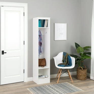 Prepac Narrow Entryway Hall Tree with Adjustable Shelf, White