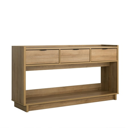 Prepac Natural Oak Simply Modern Entryway Table, Narrow Console Table with 3 Drawers, Media Console Table with Storage, 15.75"D x 60.25"W x 32"H