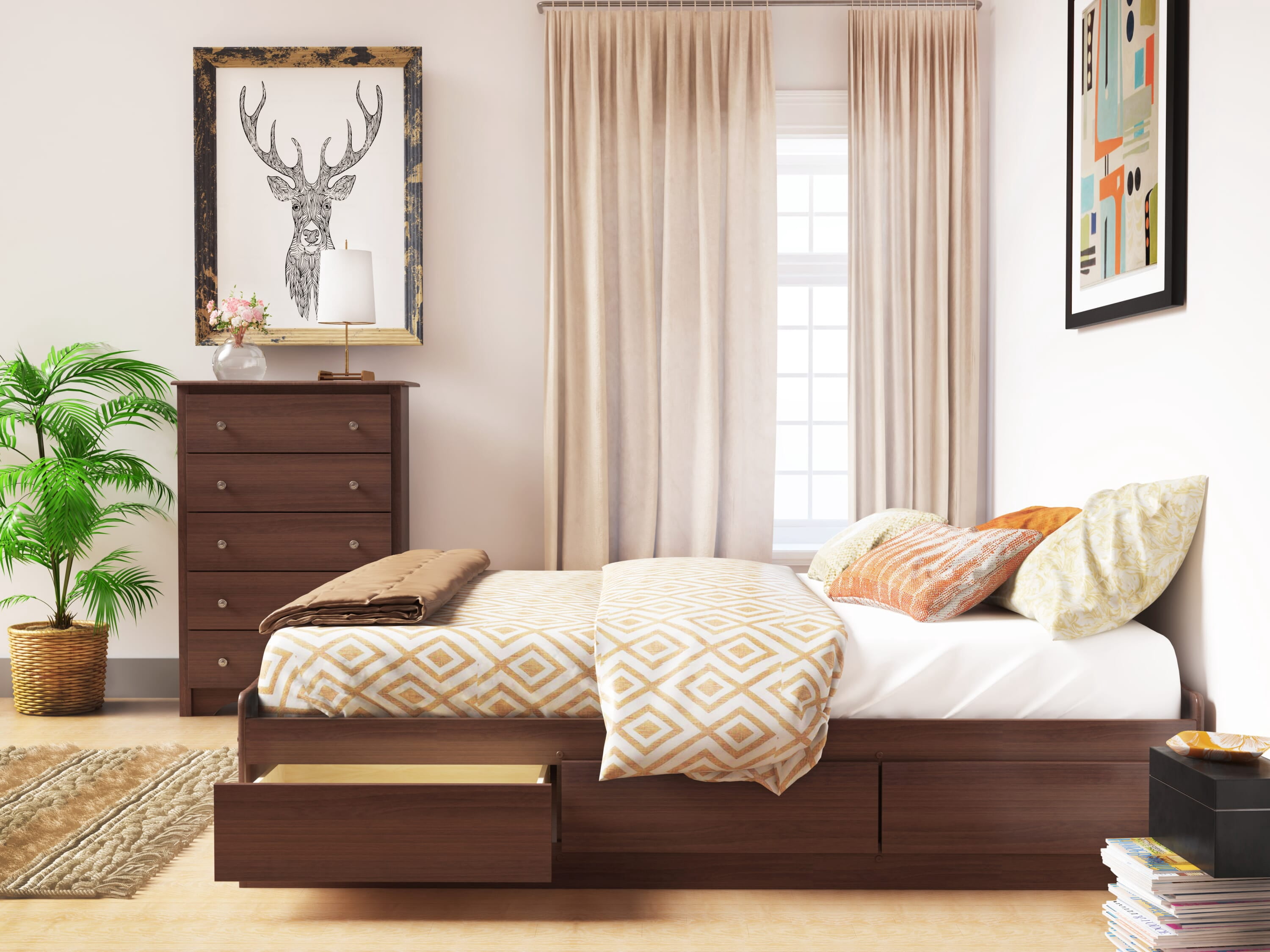 Free Shipping! Prepac Queen Platform Storage Bed with 6 Wooden Drawers ...