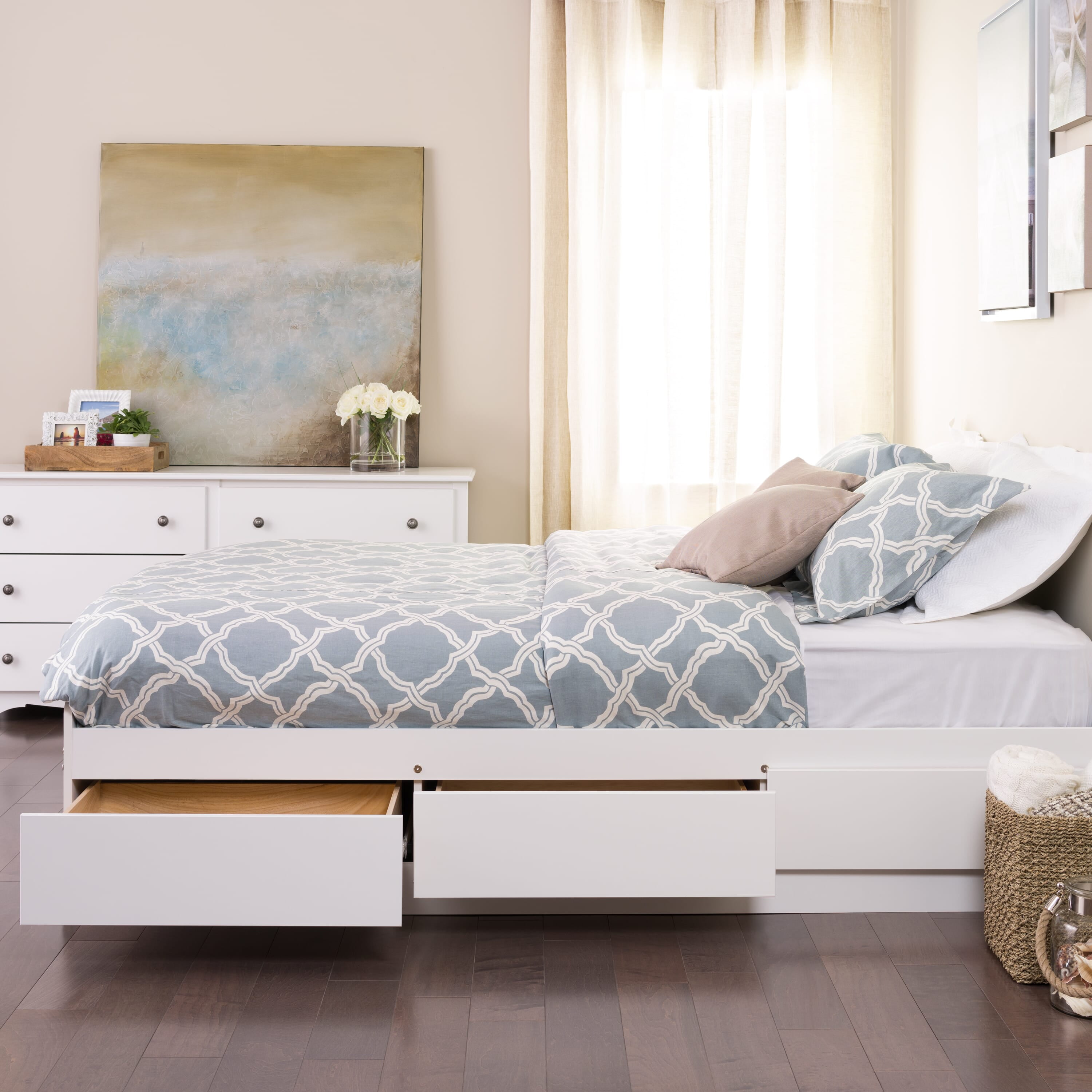 Prepac Queen Mate's Platform Storage Bed with 6 Drawers, White