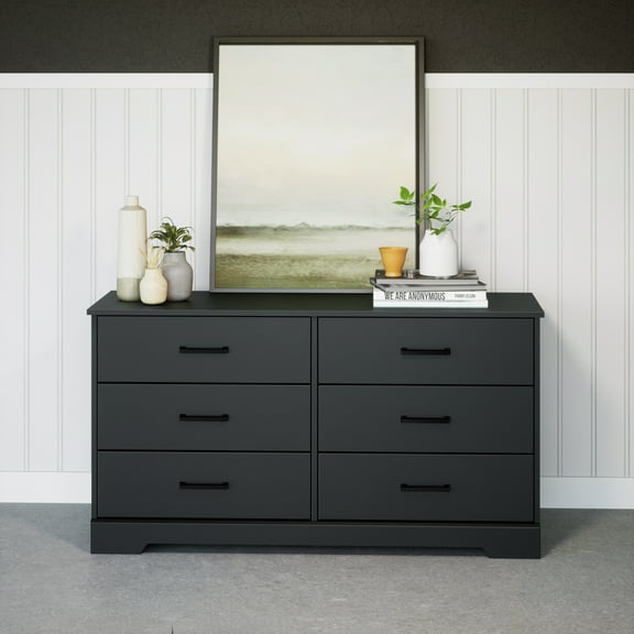 Prepac Rustic Ridge Farmhouse Black 6-Drawer Bedroom Dresser, 18.25" D x 53.25" W x 28.5" H