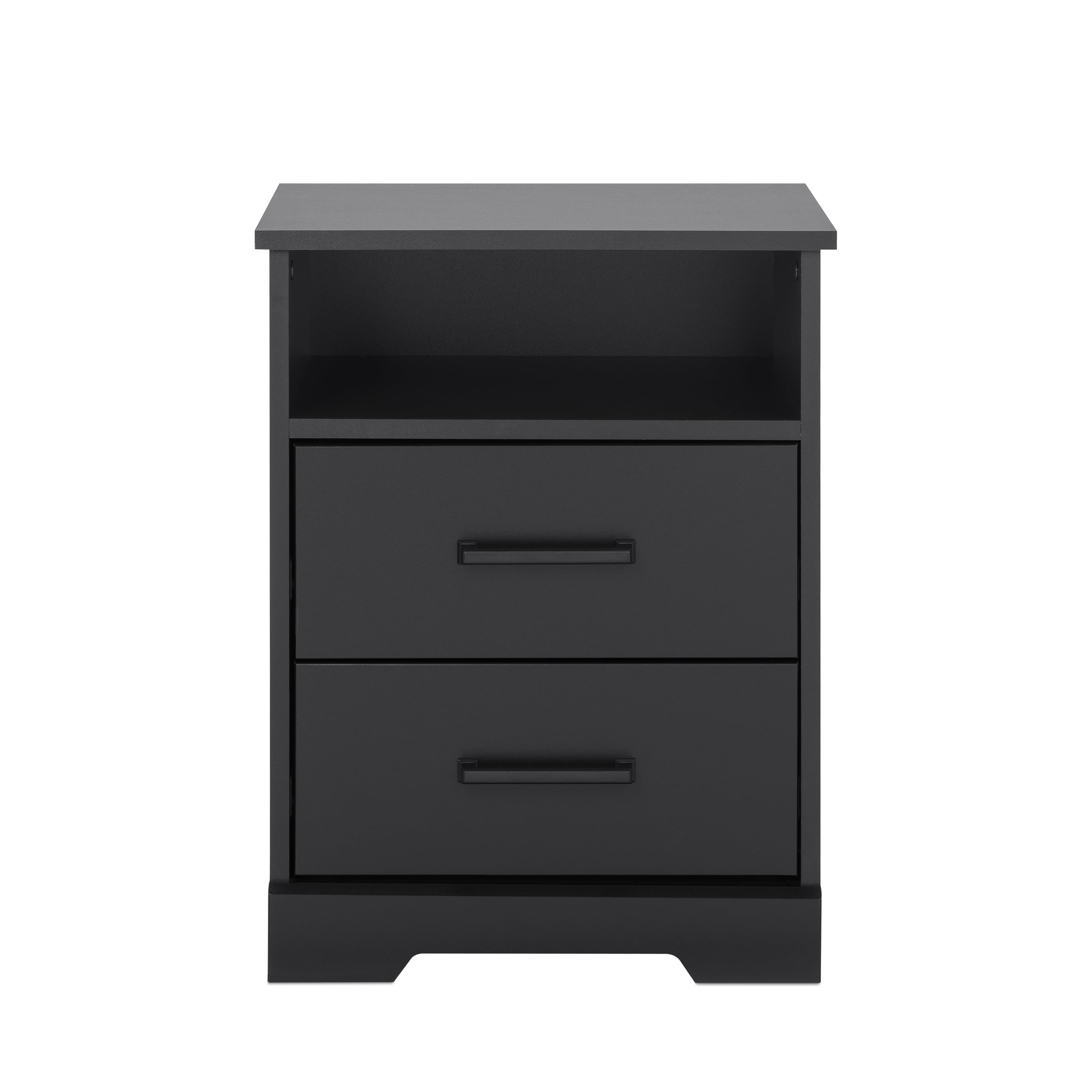 Rustic Black 2-Drawer Nightstand with Open Shelf