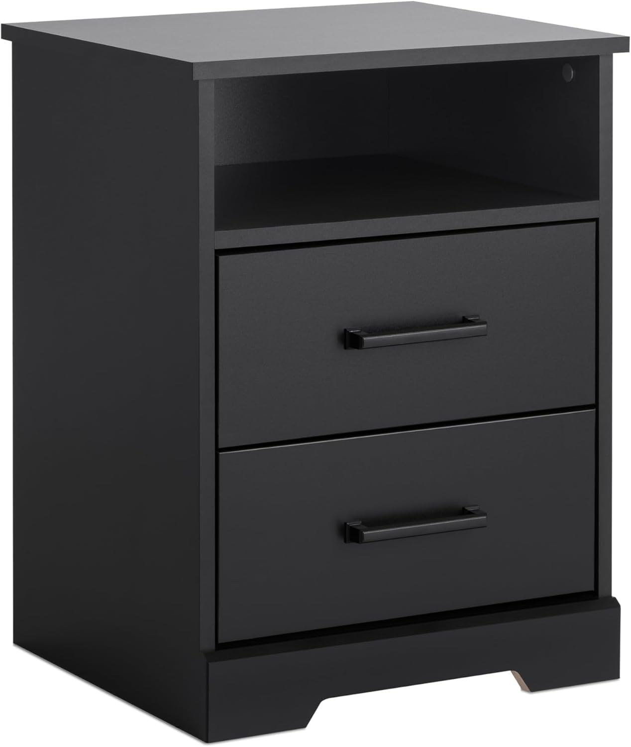 Rustic Black 2-Drawer Nightstand with Open Shelf