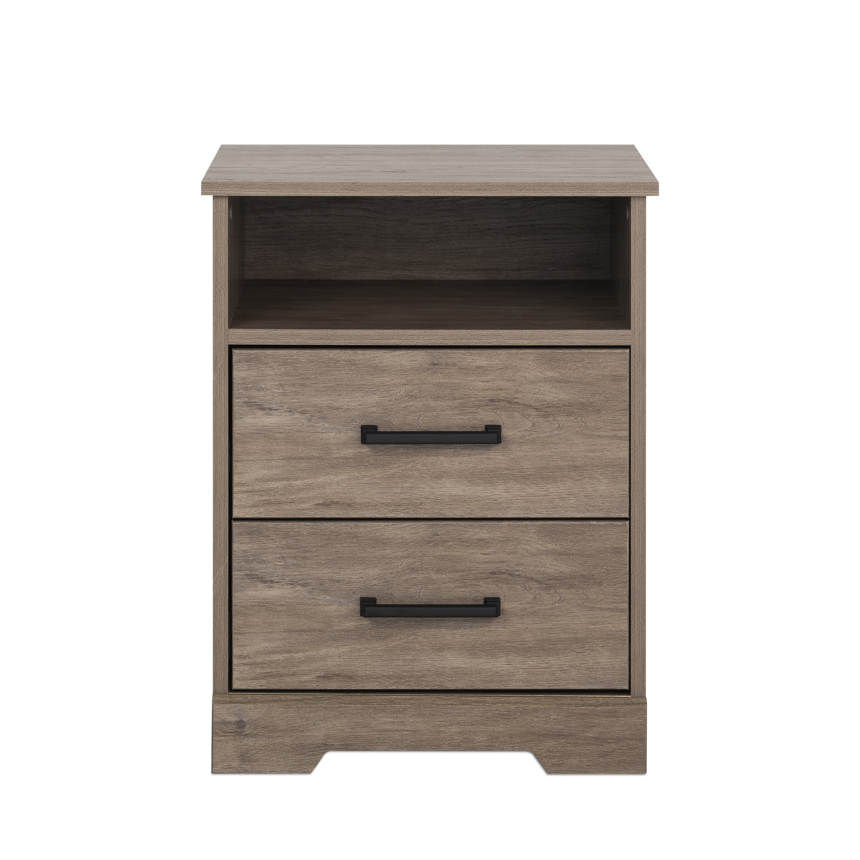 Rustic Brown Pine Wood 2-Drawer Nightstand with Open Shelf