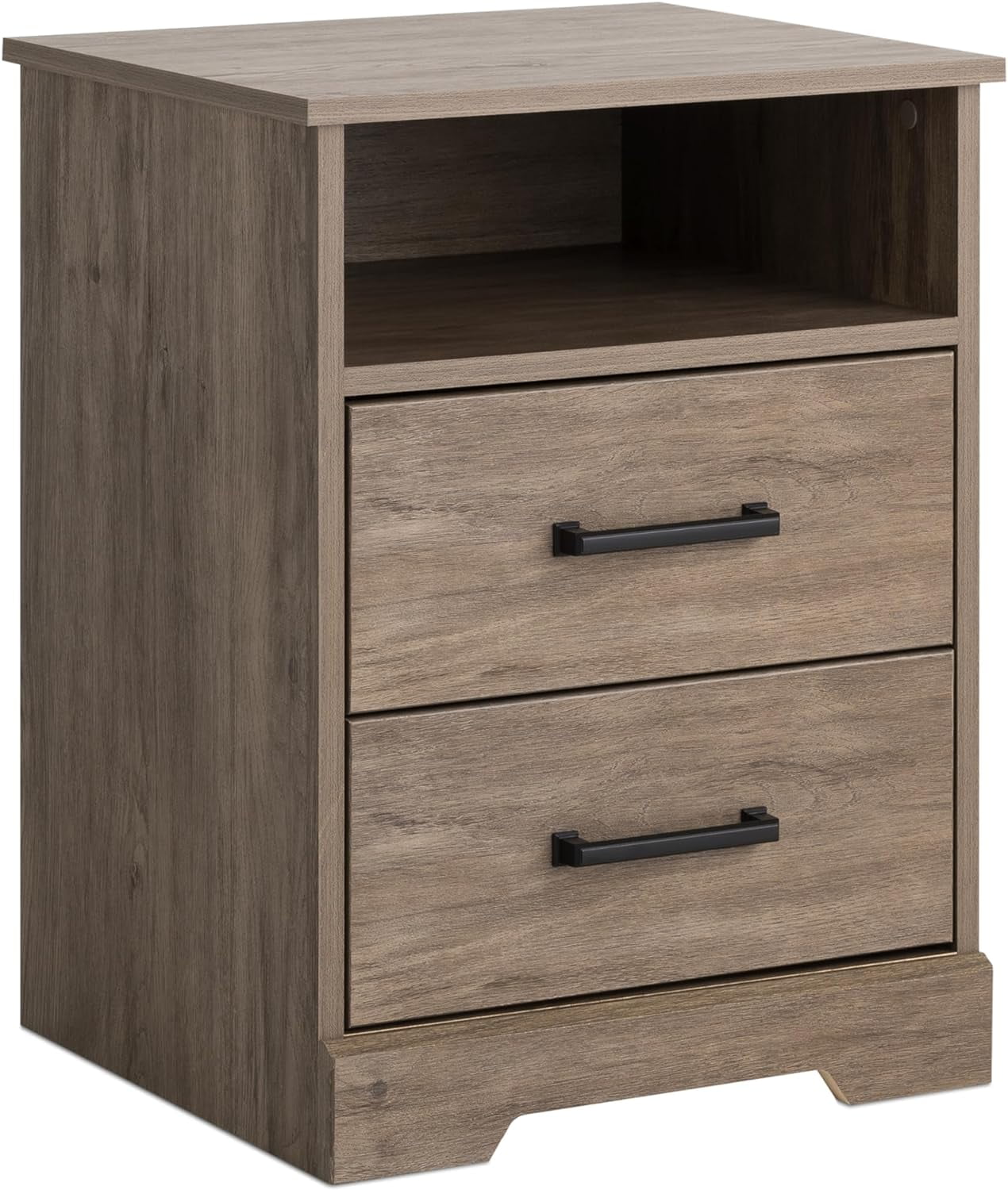 Rustic Brown Pine Wood 2-Drawer Nightstand with Open Shelf