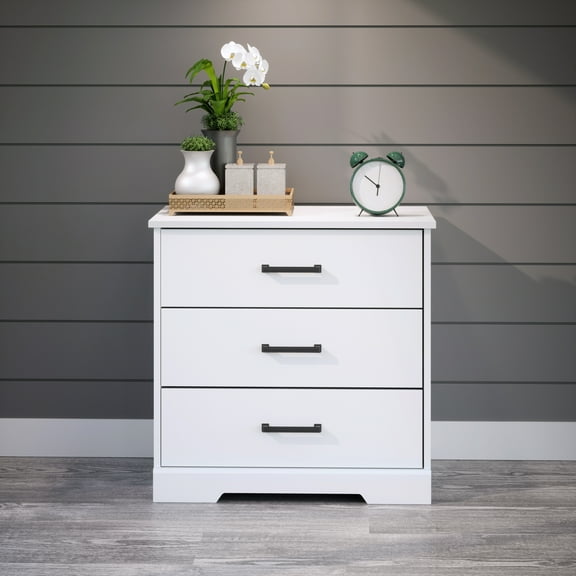 Prepac Rustic Ridge Farmhouse Nightstand Bedside Table, White Nightstand for Bedroom, End Table with 3 Drawers 16.25"D x 27.5"W x 26.75"H, WDNR-1603-1
