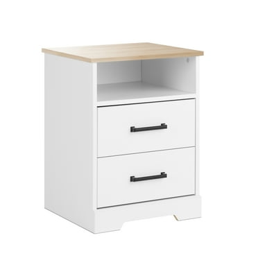 Prepac Rustic Ridge Farmhouse Nightstand Bedside Table, White and Oak Nightstand for Bedroom, End Table with 2 Drawers and Open Shelf 16.25"D x 18.75"W x 24.5"H, WODNR-1602-1