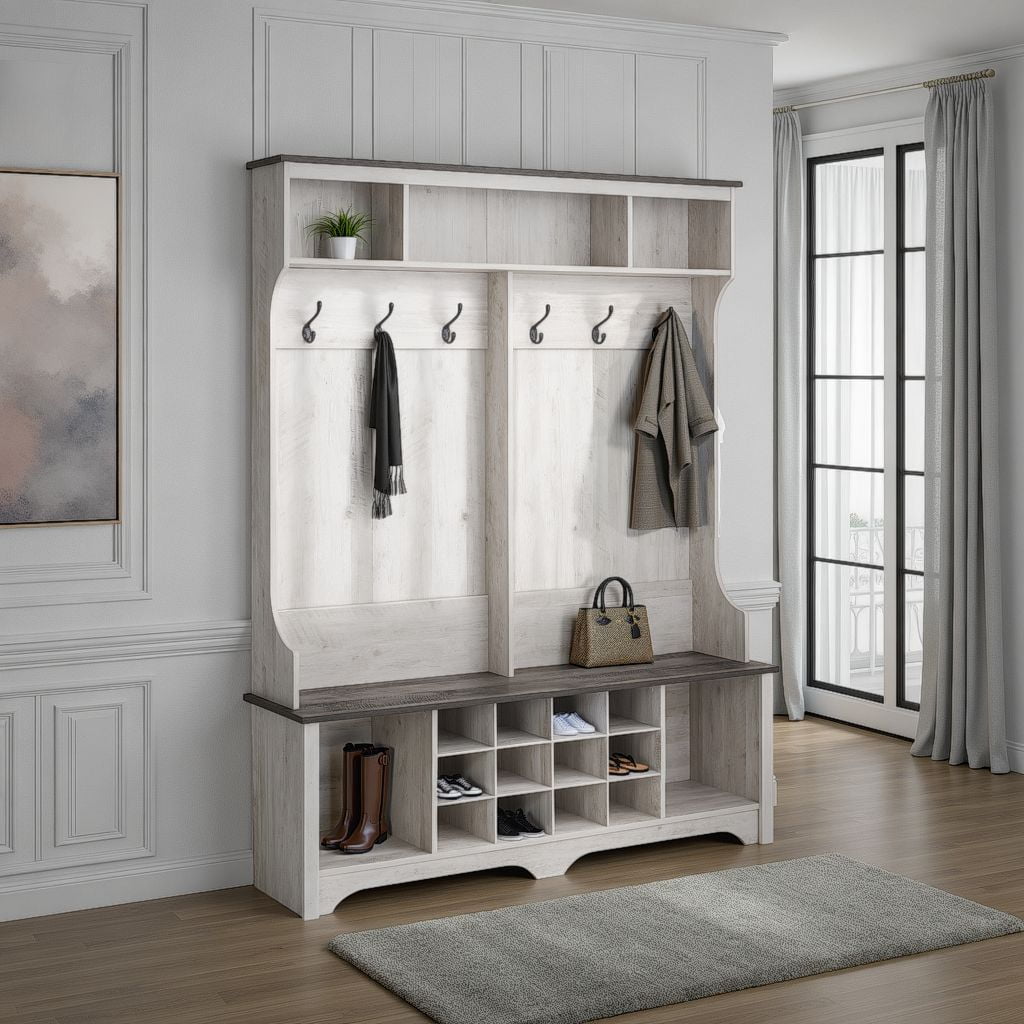 Prepac Rustic Ridge Washed White Entryway Cabinet 15.5