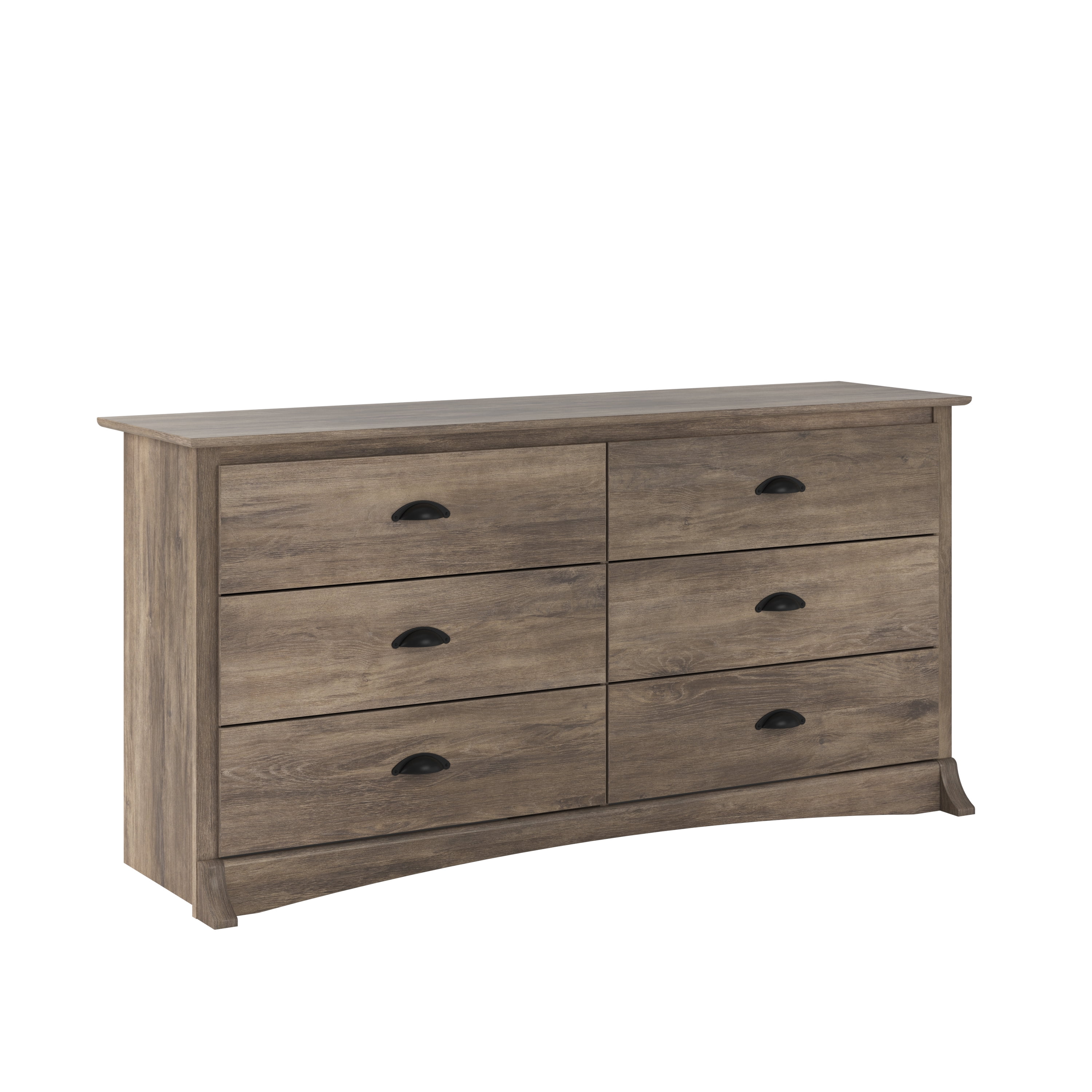 Drifted Gray Coastal Double Dresser with Six Drawers