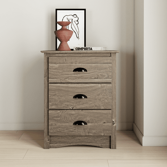 Prepac Salt Spring Coastal 3 Drawer Bedroom Nightstand, Drifted Gray