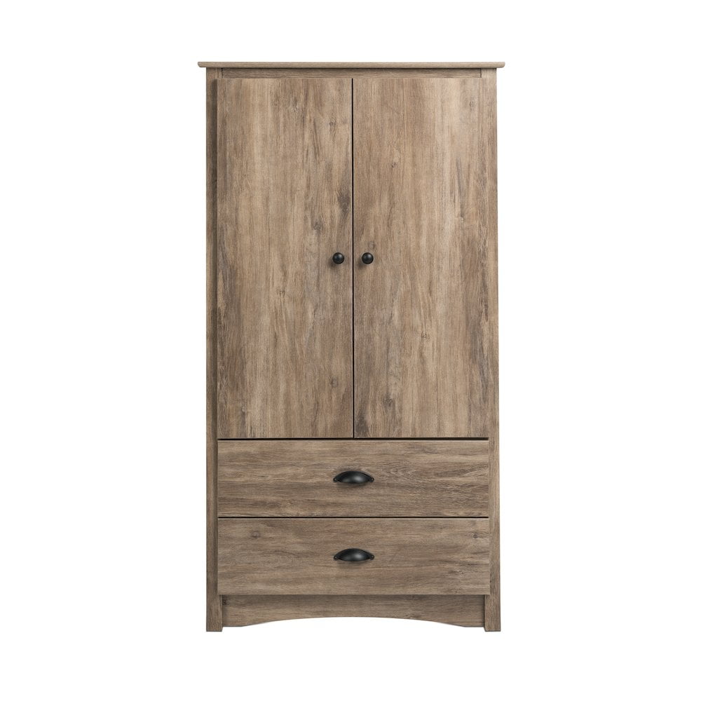 Prepac Salt Spring Wooden 2 Door Bedroom Armoire in Drifted Gray