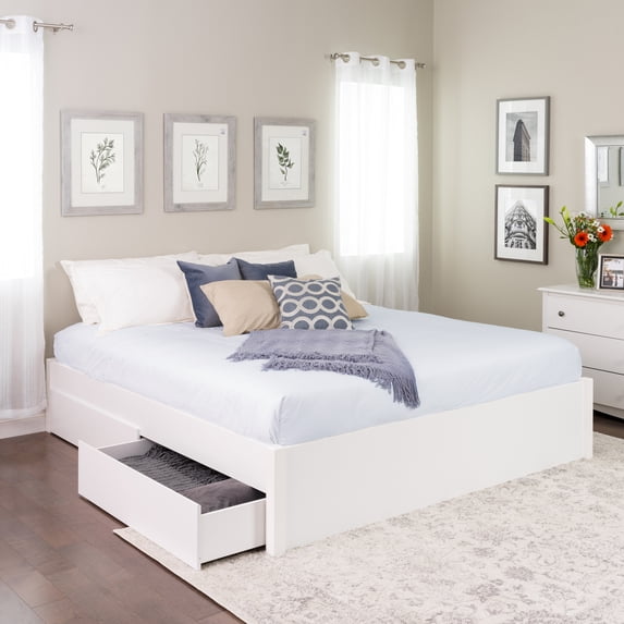 Prepac Select 4-Post Platform Bed with 2 Drawers, King, White