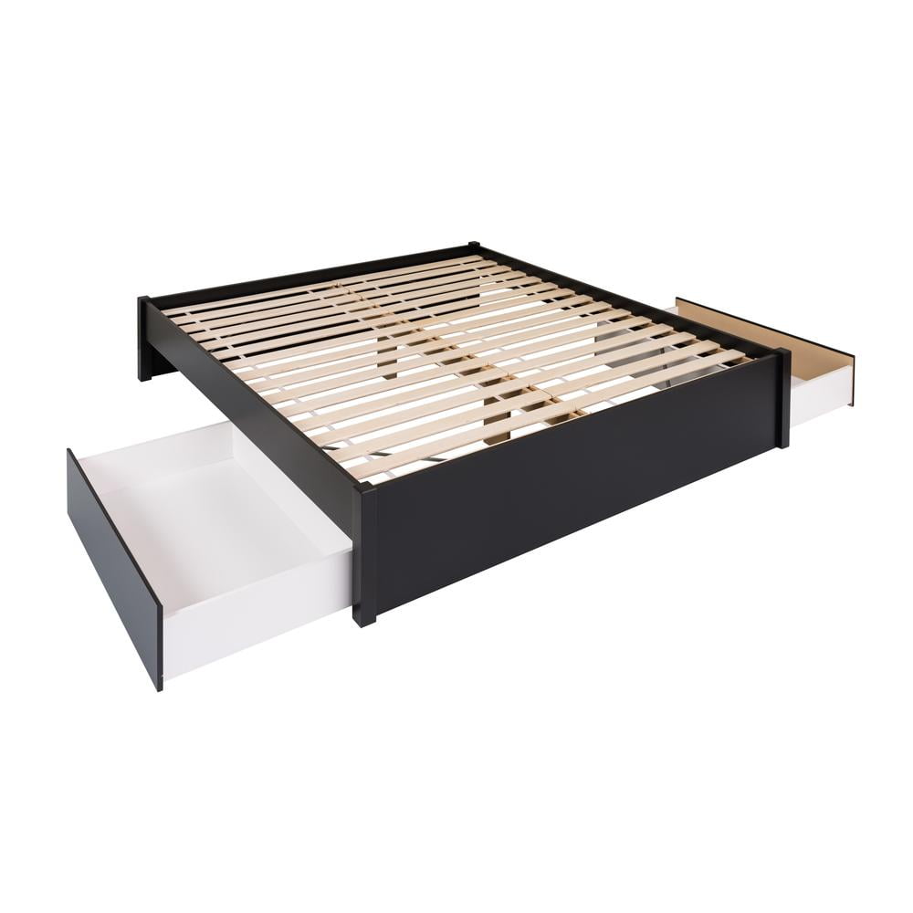 Elegant King-Sized Platform Bed with Upholstered Wood Frame and Storage Drawers