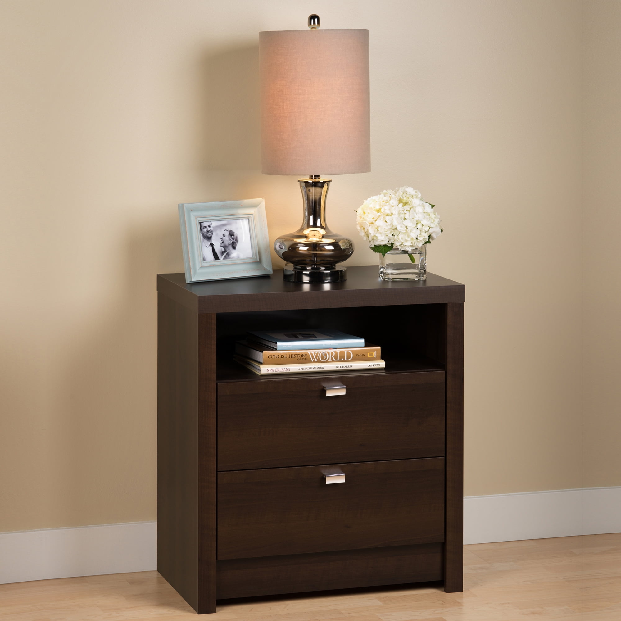 Prepac Series 9 Designer 2Drawer Tall Nightstand Espresso
