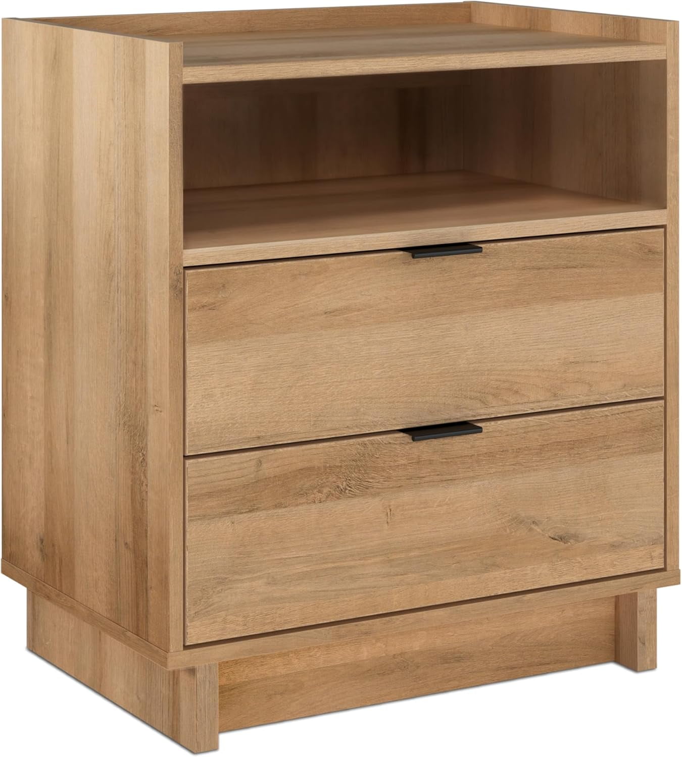 Oak Pine 3-Drawer Modern Nightstand with Shelf