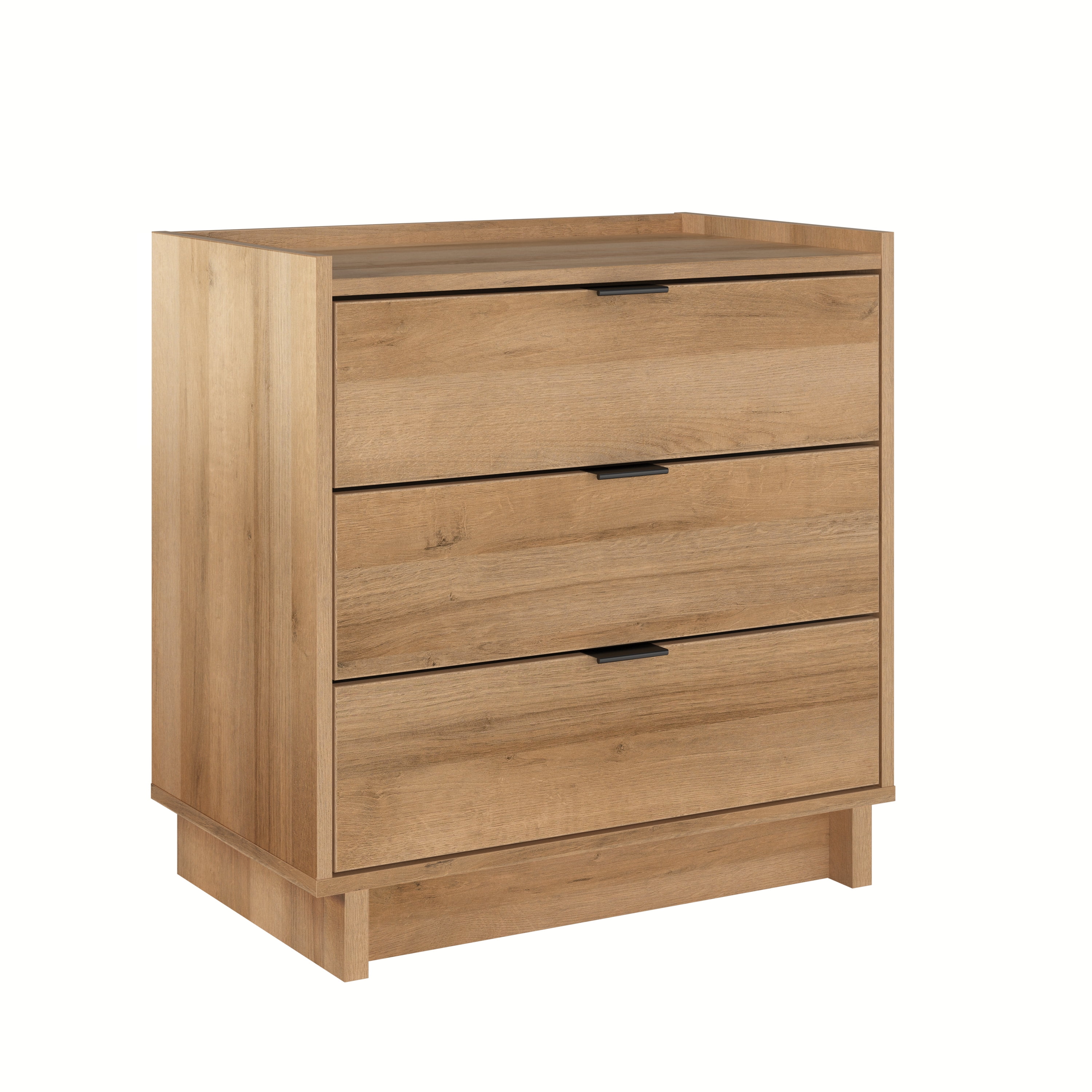Natural Oak 3-Drawer Nightstand with Integrated Pulls