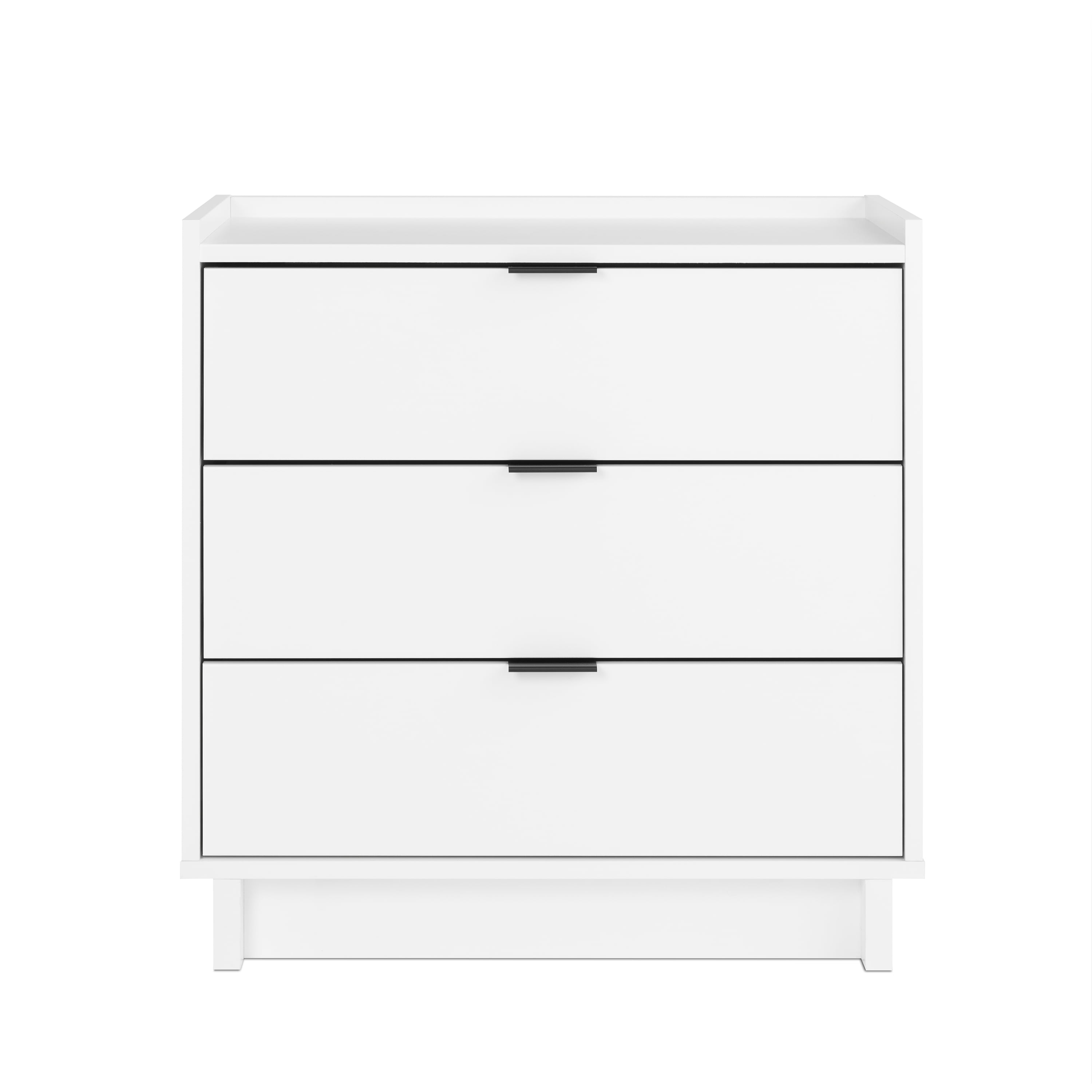Simple White 3-Drawer Modern Nightstand with Black Handles