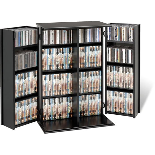 Adjustable Black Locking Media Storage Cabinet with Nickel Handles