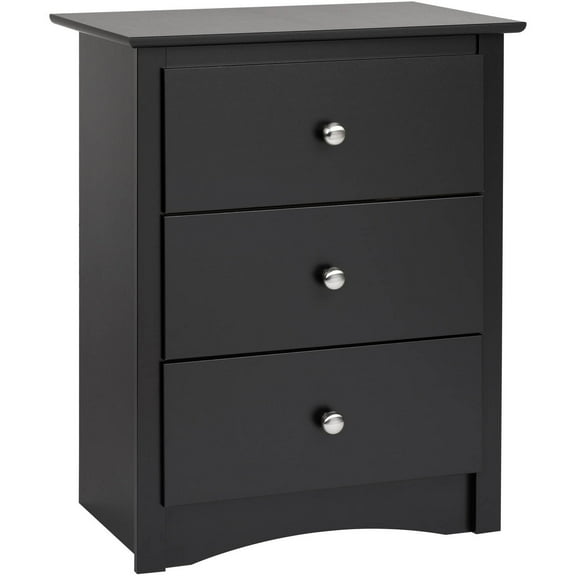 Prepac Sonoma 3-Drawer Tall Bedroom Nightstand, Black