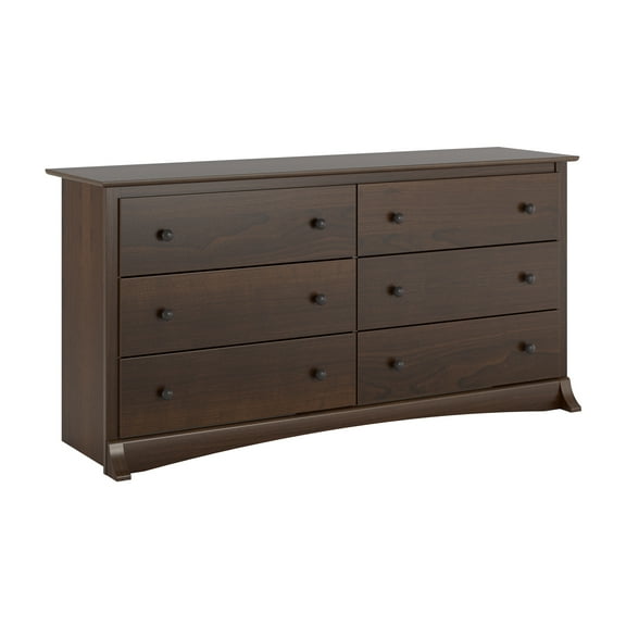 Prepac Sonoma 6-Drawer Double Dresser for Bedroom, Wide Chest Storage, Traditional Furniture, 17.5" D x 59" W x 29" H, Espresso