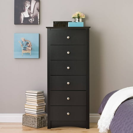 Prepac Sonoma 6-Drawer Tall Dresser, Vertical Chest, Black