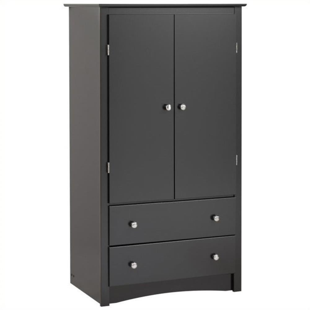 Black Transitional 2-Door Wardrobe Armoire with Drawers