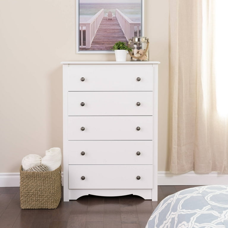 Prepac Sonoma Superior 5-Drawer Chest for Bedroom - Spacious and Stylish  Chest of Drawers, Measuring 16D x 31.5W x 45.25H, In White Finish