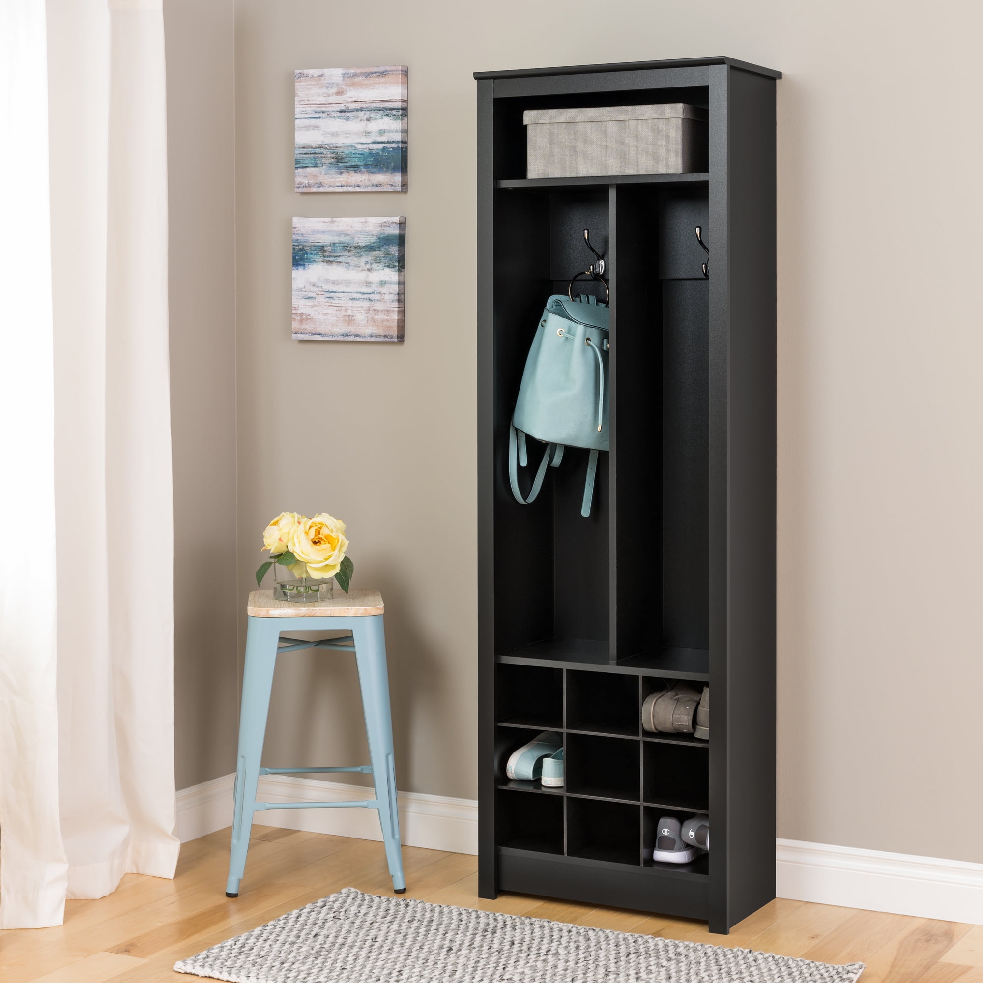 Prepac Space Saving Entryway Hall Tree with Shoe Storage White Walmart